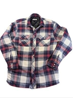Men's Plaid Button-Down Shirt Jacket in Red & Blue Size M Flaws